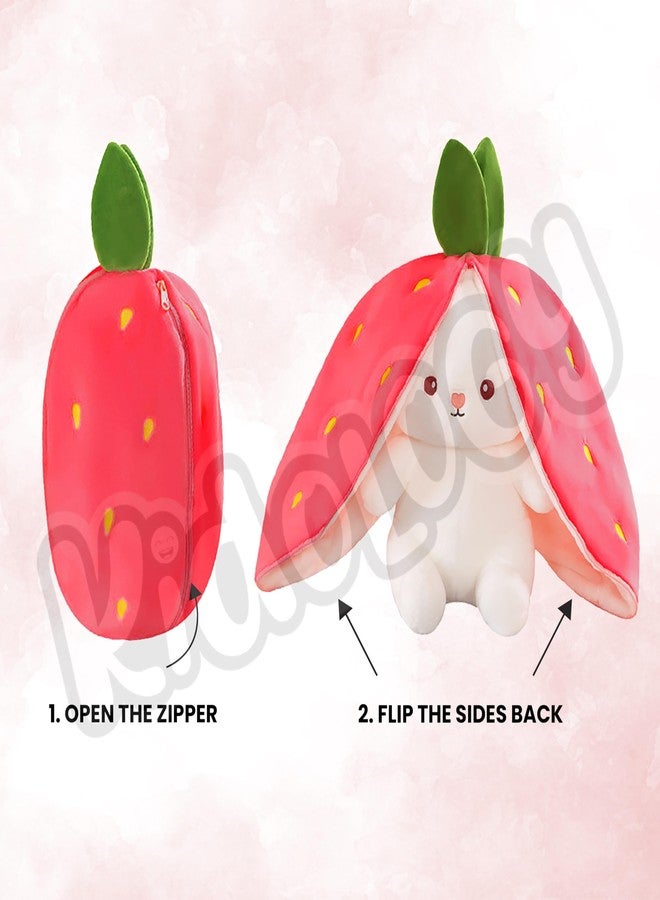 Kidology Plush Toy Pillow, Reversible, Cute Rabbit Sofa Pillow, Easter Bunny Stuffed Animal Cute Rabbit Plushie Birthday Gift for Boys Girls Valentine (Small, Strawberry Bunny) - Image 3
